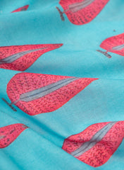 Premium Cotton Mulmul Sky Blue Color Motifs Digital Print Fabric.