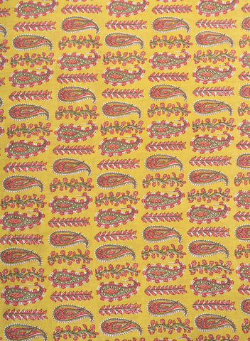 (Pre Cut-2.5 Meter) Pure Cotton Cambric Mustad Color Paisley Print Fabric.