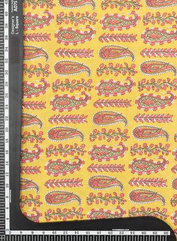 (Pre Cut-2.5 Meter) Pure Cotton Cambric Mustad Color Paisley Print Fabric.