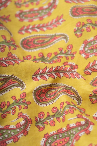 (Pre Cut-2.5 Meter) Pure Cotton Cambric Mustad Color Paisley Print Fabric.