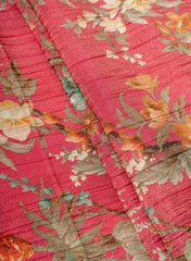 Crush Tissue Carrot Color Floral Digital Print Fabric