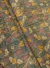 Crush Tissue Grey Color Kalamkari Digital Print Fabric