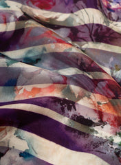 Pure Crepe Purple Color Floral With Strip Pattern Hybrid Print Fabric.