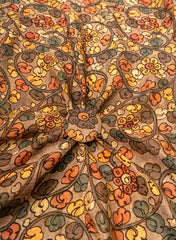 Crush Tissue Greyish Brown Color Kalamkari Digital Print Fabric