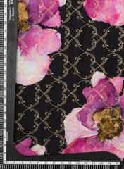 Pure Dola Silk Black Color Jacqurad With Big Floral Pattern Fabric.