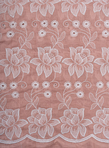 (Pre Cut -1 Meter) Cotton Kota Checks Light Mauve Color Thread Work Floral Embroidery Fabric.