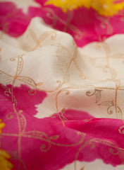 Pure Dola Silk Off-White Color Jacqurad With Big Floral Pattern Fabric..