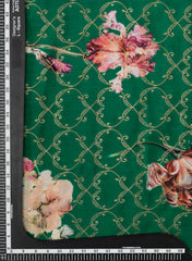 Pure Dola Silk Jade Green Color Jacqurad With Big Floral Pattern Fabric.