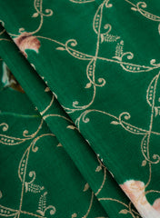 Pure Dola Silk Jade Green Color Jacqurad With Big Floral Pattern Fabric.