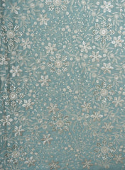 Pure Georgette Sky Blue Color Floral Sequins Embroidery Fabric.