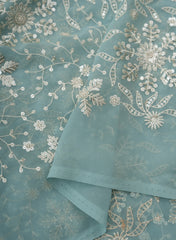 Pure Georgette Sky Blue Color Floral Sequins Embroidery Fabric.