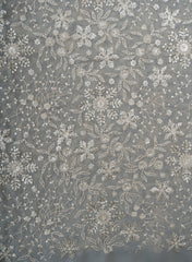 Pure Georgette Grey Color Floral Sequins Embroidery Fabric.