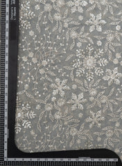 Pure Georgette Grey Color Floral Sequins Embroidery Fabric.