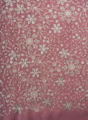 Pure Georgette Peach Color Floral Sequins Embroidery Fabric.