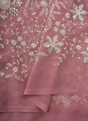 Pure Georgette Peach Color Floral Sequins Embroidery Fabric.