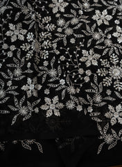 Pure Georgette Black Color Floral Sequins Embroidery Fabric.