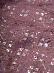 Pure Tissue Purple Color Geometric Pattern Sequins Embroidery Fabric.