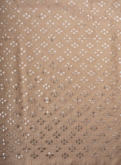 Pure Tissue Pastel Peach Color Geometric Pattern Sequins Embroidery Fabric.