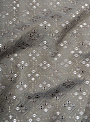 Pure Tissue Grey Color Geometric Pattern Sequins Embroidery Fabric.