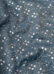 Pure Tissue Pantone Cerulean Blue Color Geometric Pattern Sequins Embroidery Fabric.