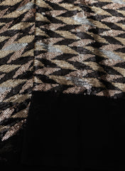 Pure Georgette Black Color Sequins Embroidery Fabric.