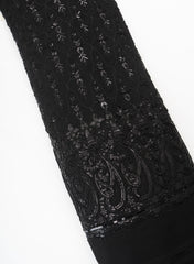 Pure Georgette Black Color Paisley Pattern Sequins Embroidery Fabric.