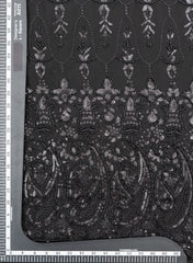 Pure Georgette Black Color Paisley Pattern Sequins Embroidery Fabric.