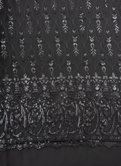 Pure Georgette Black Color Paisley Pattern Sequins Embroidery Fabric.