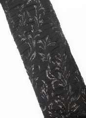 Pure Georgette Black Color Floral Pattern Sequins Embroidery Fabric.