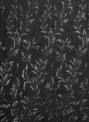 Pure Georgette Black Color Floral Pattern Sequins Embroidery Fabric.