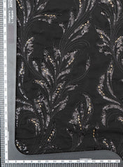 Pure Georgette Black Color Floral Pattern Sequins Embroidery Fabric.