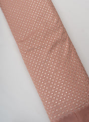 Pure Tissue Peach Color Geometric Pattern Sequins Embroidery Fabric.