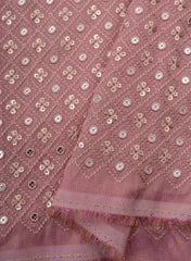 Pure Tissue Purple Color Geometric Pattern Sequins Embroidery Fabric.