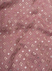 Pure Tissue Purple Color Geometric Pattern Sequins Embroidery Fabric.