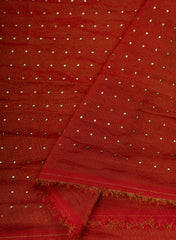 Pure Tissue Dark Red Color Butti Embroidery Fabric.