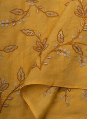 Pure Muslin Mustad Color Kalamkari Floral Pattern Embroidery Fabric.