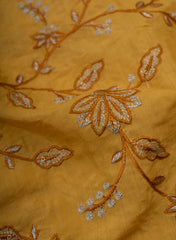 Pure Muslin Mustad Color Kalamkari Floral Pattern Embroidery Fabric.