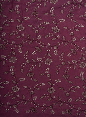 Pure Muslin Dark Purple Color Kalamkari Floral Pattern Embroidery Fabric.