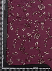 Pure Muslin Dark Purple Color Kalamkari Floral Pattern Embroidery Fabric.