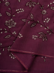 Pure Muslin Dark Purple Color Kalamkari Floral Pattern Embroidery Fabric.