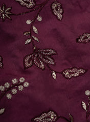 Pure Muslin Dark Purple Color Kalamkari Floral Pattern Embroidery Fabric.