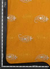 Pure Georgette Amber Yellow Color Paisley Golden Thread Work Embroidery Fabric.