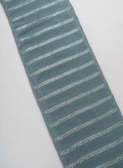 Pure Crepe Sky Blue Color Zigzag Strip Pattern Sequins Embroidery fabric.