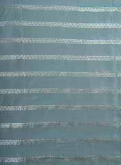 Pure Crepe Sky Blue Color Zigzag Strip Pattern Sequins Embroidery fabric.