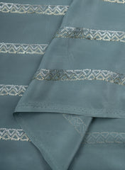 Pure Crepe Sky Blue Color Zigzag Strip Pattern Sequins Embroidery fabric.