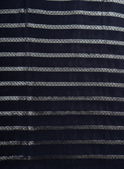 Pure Crepe Navy Blue Color Zigzag Strip Pattern Sequins Embroidery fabric.