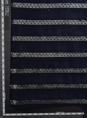 Pure Crepe Navy Blue Color Zigzag Strip Pattern Sequins Embroidery fabric.