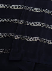 Pure Crepe Navy Blue Color Zigzag Strip Pattern Sequins Embroidery fabric.