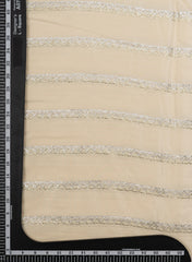 Pure Crepe Cream Color Zigzag Strip Pattern Sequins Embroidery fabric.