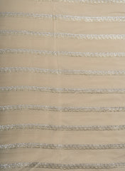 Pure Crepe Cream Color Zigzag Strip Pattern Sequins Embroidery fabric.